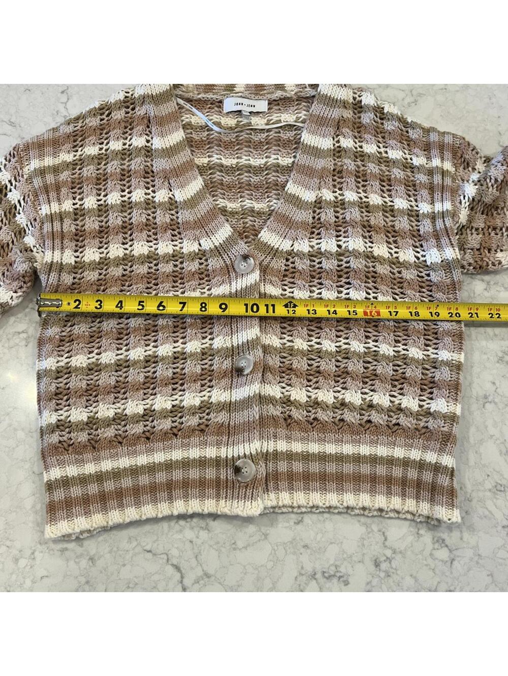 Anthropologie John & Jenn Juliana Striped Cable Knit Cardigan Medium Neutral - Picture 4 of 7